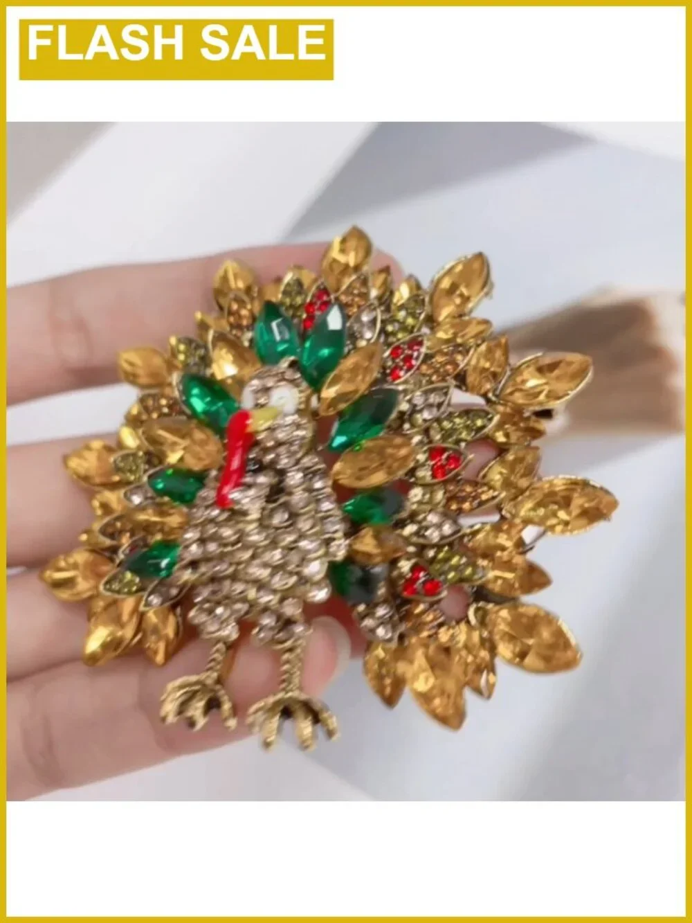 Rhinestone Turkey Brooch Lapel Pin Thanksgiving Crystal Jewelry Gift